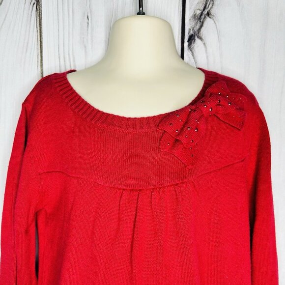 Cherokee Girls Red Sweater Long Sleeve Sz 6/6X Sequin Bow - Picture 2 of 7